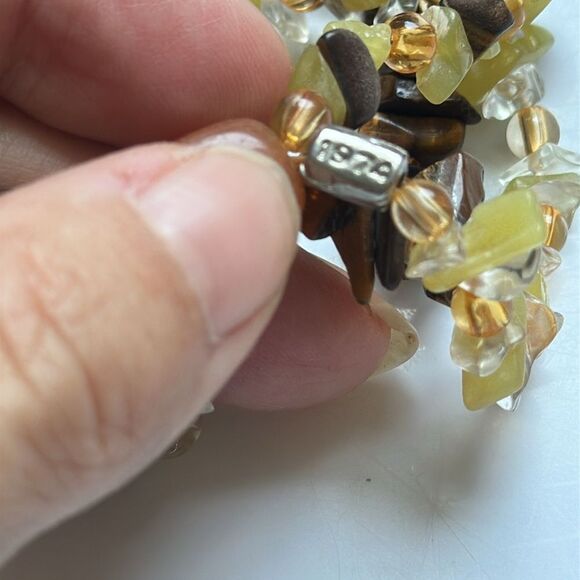 PJ 1974  Brown, Light Green & Amber Strand Stone Beaded Stretch Bracelet - Picture 3 of 6